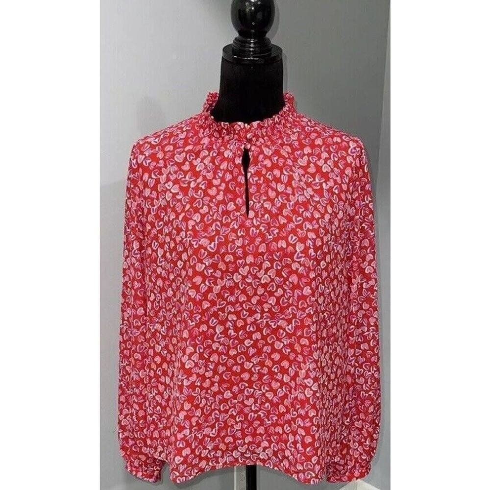 J.Crew Heart Print Keyhole Blouse Small Red Pink NWT - Picture 2 of 11